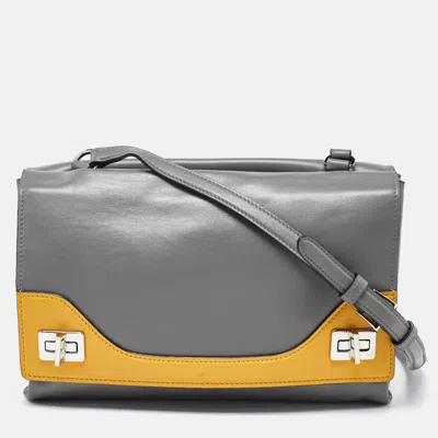 Prada /yellow Vitello Soft Leather Double Flap Bag In Gray