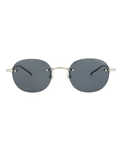 Mont Blanc Round-frame Metal Sunglasses In Blue