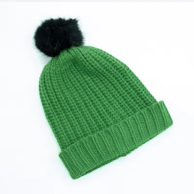 Portolano Chunky Ribbed Hat With Pom In Green