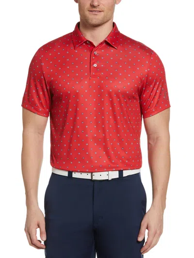 Pga Tour Mens Printed Polyester Polo In Red