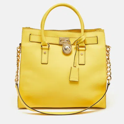 Michael Michael Kors Leather Large Hamilton North South Tote In Yellow