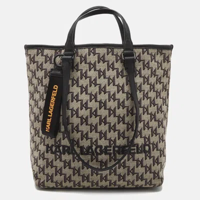 Karl Lagerfeld Jacquard Canvas And Leather K/monogram Tote In Burgundy