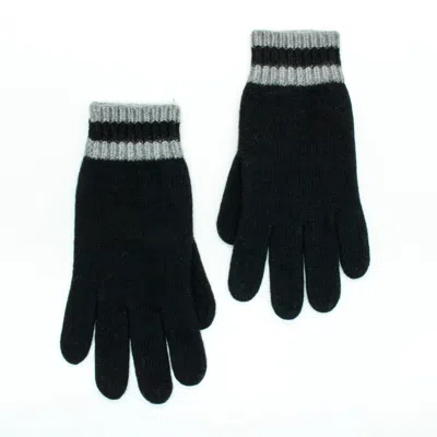 Portolano Cashmere Gloves With Striped Cuff In Black