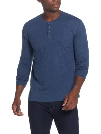 Weatherproof Vintage Mens Heathered Cotton Henley Shirt In Blue