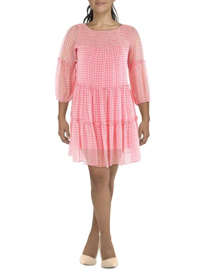 Gabby Skye Womens Ruffled Trim Short Mini Dress In Pink