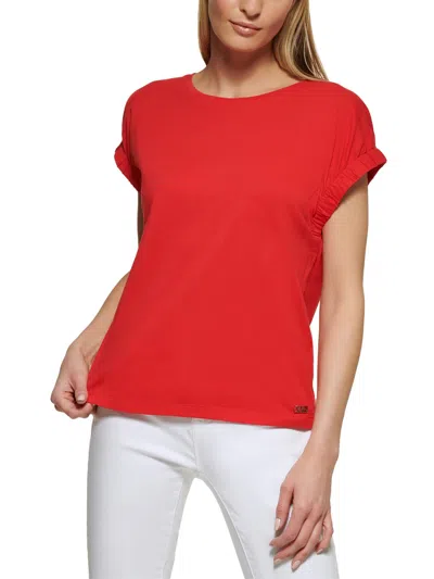 Dkny Womens Crewneck Cap Sleeve T-shirt In Red