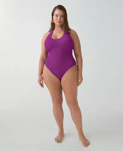 Mango Halter Neck Swimsuit Purple In Medium Purple