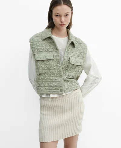 Mango Quilted Gilet With Buttons Pastel Green