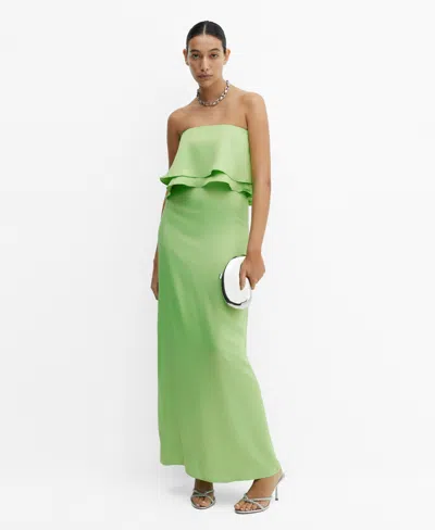 Mango Strapless Dress With Ruffles Green