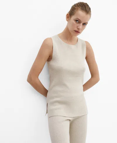 Mango Round-neck Knitted Top Beige In Light Beige