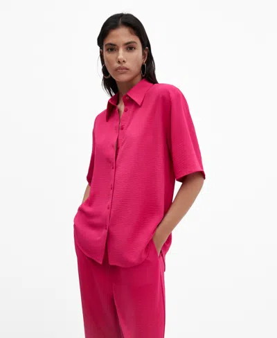 Mango Short-sleeve Button-down Shirt Fuchsia In Bright Pink