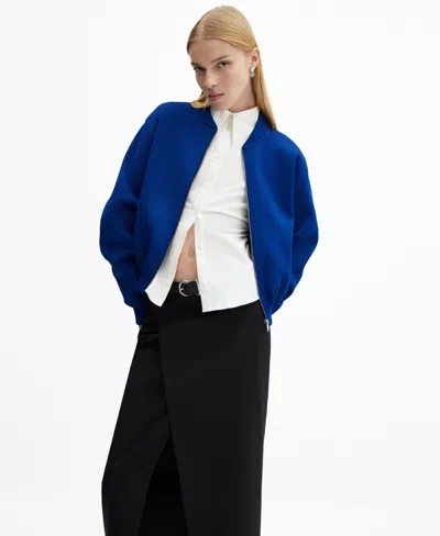 Mango Knitted Bomber Jacket Vibrant Blue In Bright Blue