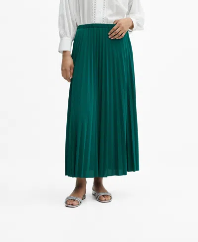 Mango Pleated Long Skirt Dark Green