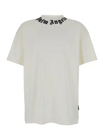 Palm Angels Neck Logo Tee In White