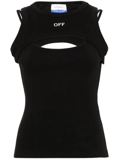 Off-white Top With Embroidery In Black