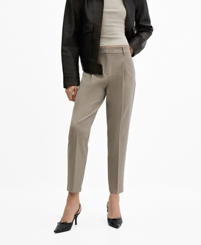 Mango Pleat Straight Trousers Brown