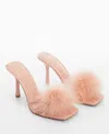Mango Sandals With Feather Decoration Light Pink