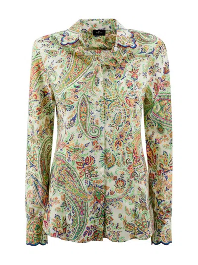 Etro Floral Printed Curved Hem Shirt In Multi