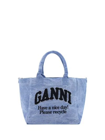 Ganni Easy Shopper Handbag In Light Blue Vintage