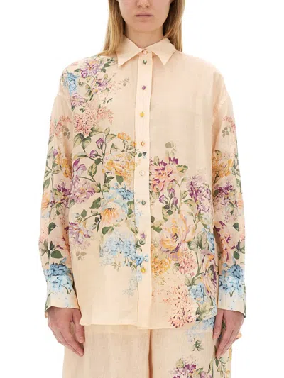 Zimmermann Ramie Floral Halliday Shirt In Multicolour