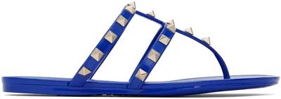 Valentino Garavani Blue Rockstud Rubber Flat Sandals In Zhx Riverside Blue
