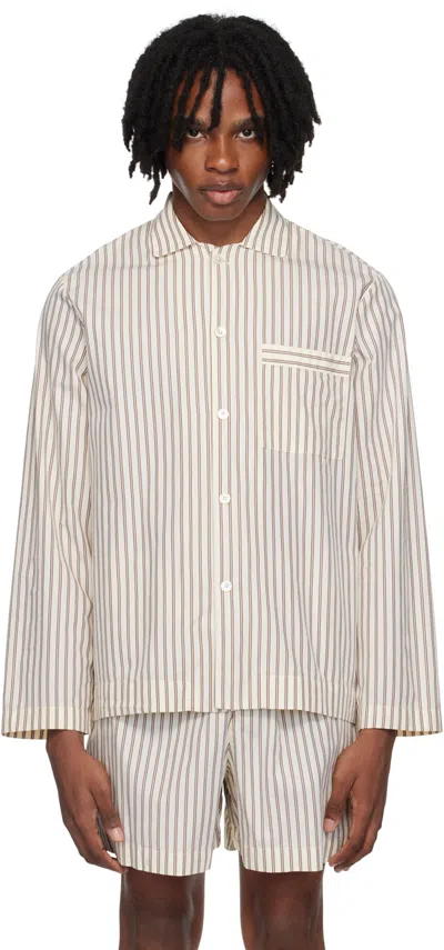 Tekla Brown & Off-white Long Sleeve Pyjama Shirt In Hopper Stripes