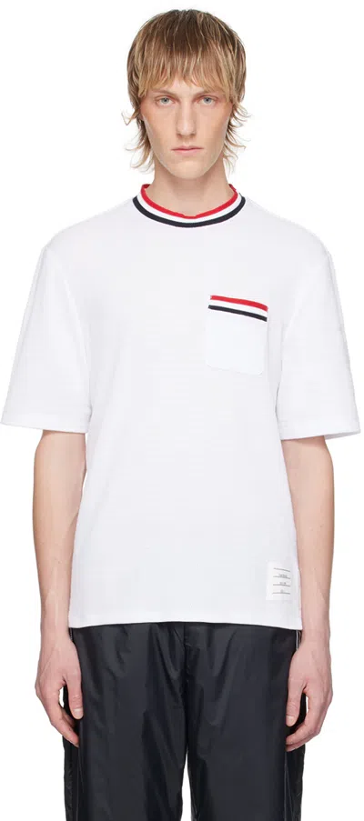 Thom Browne White Striped T-shirt In 100 White