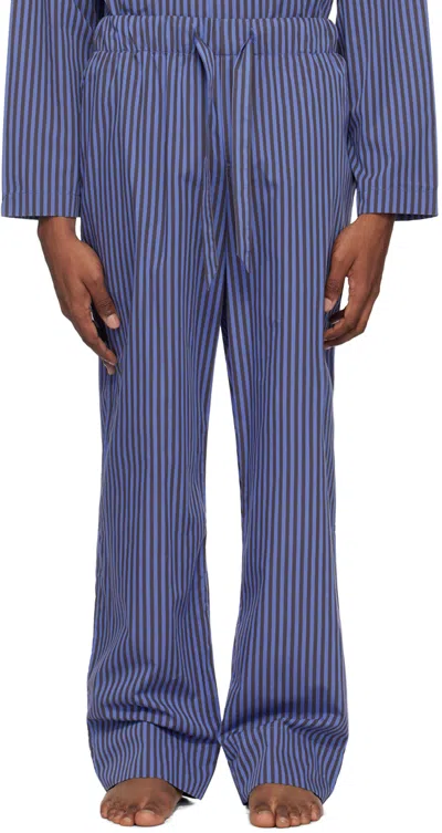 Tekla Blue & Brown Drawstring Pyjama Pants In Verneuil Stripes