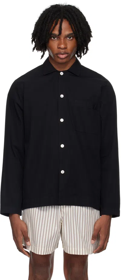 Tekla Black Long Sleeve Pyjama Shirt In All Black