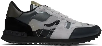 Valentino Garavani Gray & Black Camouflage Rockrunner Sneakers In Grigio/dk-oli