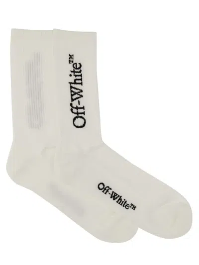 Off-white Logo-jacquard Cotton-blend Socks In White