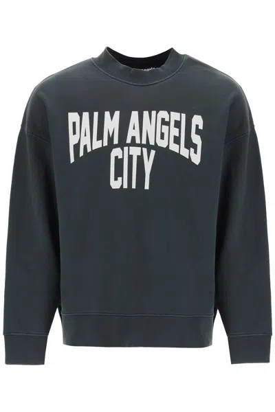 Palm Angels Pa City Washed Crewneck Sweatshirt In Grey
