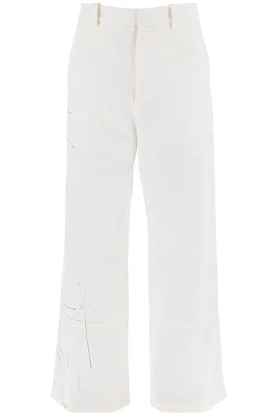 Oamc Wide-legged Scribble Trousers In White