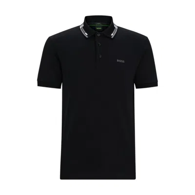 Hugo Boss Interlock-cotton Slim-fit Polo Shirt With Collar Graphics In Black