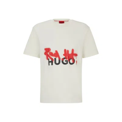Hugo Relaxed-fit T-shirt In Cotton With Spray-print Artwork In White
