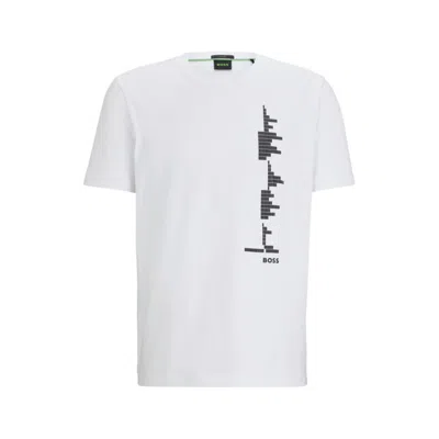 Hugo Boss Stretch-cotton T-shirt With Decorative Reflective Artwork In White