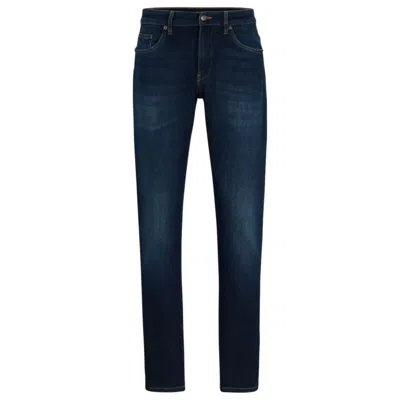 Hugo Boss Slim-fit Jeans In Blue Italian Cashmere-touch Denim In Dark Blue