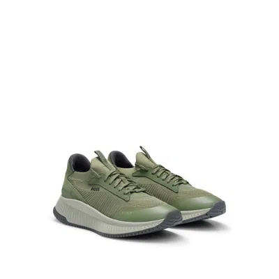 Hugo Boss Titanium Evo Mens Sock Trainers With Knitted Upper And Fis In Light Green