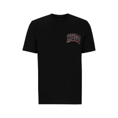 Hugo Cotton-jersey Regular-fit T-shirt With Sporty Logo In Black
