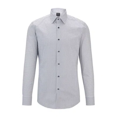 Hugo Boss Slim-fit Shirt In Geometric-printed Stretch-cotton Poplin In White