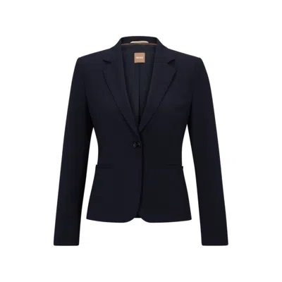 Hugo Boss Regular-fit Ip-up Jacket In Virgin Wool In Dark Blue