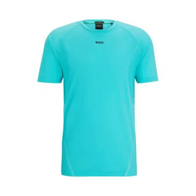 Hugo Boss Super-stretch Slim-fit T-shirt With Decorative Reflective Artwork In Light Green