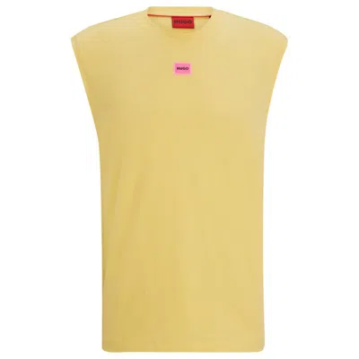 Hugo Sleeveless Cotton-jersey T-shirt With Logo Label In Yellow