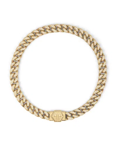 Philipp Plein Gold-tone Ip Stainless Steel Hexagon Logo Pave Cuban Link Necklace In Multi