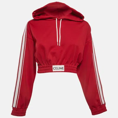 Pre-owned Celine Red Jersey Cropped Hoodie M