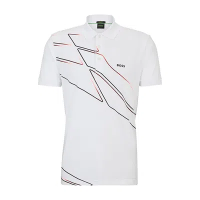 Hugo Boss Active-stretch Polo Shirt With Seasonal Artwork In White