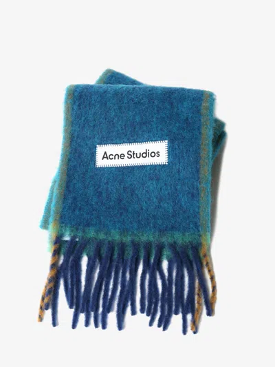 Acne Studios Acne Studio Unisex Wool Logo Fringe Scarf In Turquiose Blue