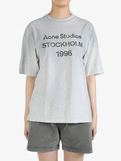 Acne Studios Pale Grey Mélange Cotton T-shirt With Logo In Gray