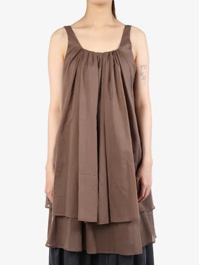 Amomento Women Neck Shirring Sheer Dress In Brown