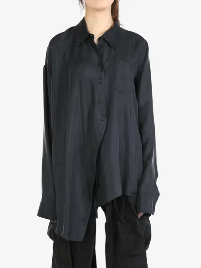 Ann Demeulemeester Women Peach Silk Twill Off-black Jula Dropped Shoulder Shirt In 098 Off-black